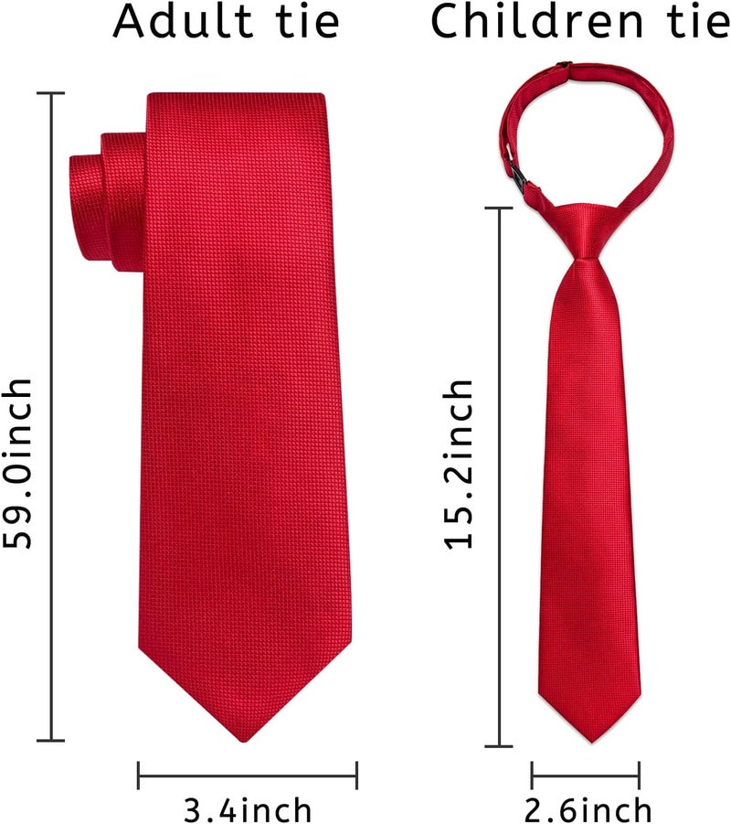 DiBanGu 2PCS Set for Father and Son Tie Silk Mens and Boys Adjustable Necktie & Pocket Square Cufflinks Kids Pre-tied Necktie - Image 4